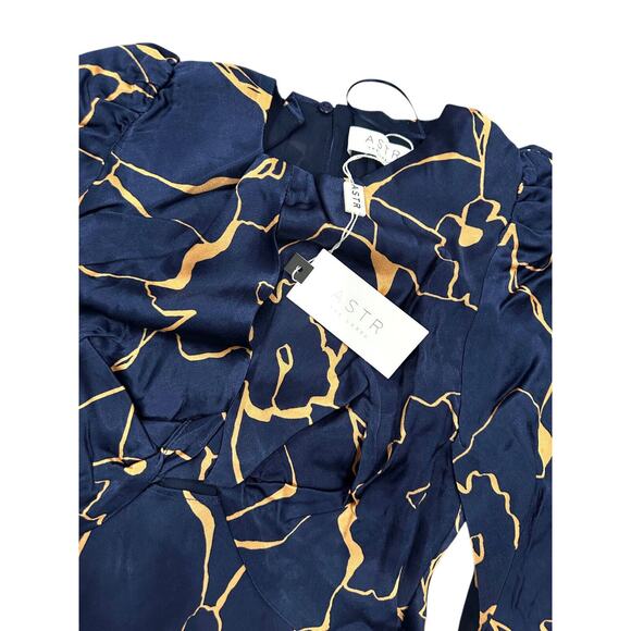 ASTR The Label Women's Suzy Satin Cutout Maxi Long Sleeve Dress in Navy Taupe - Picture 4 of 7